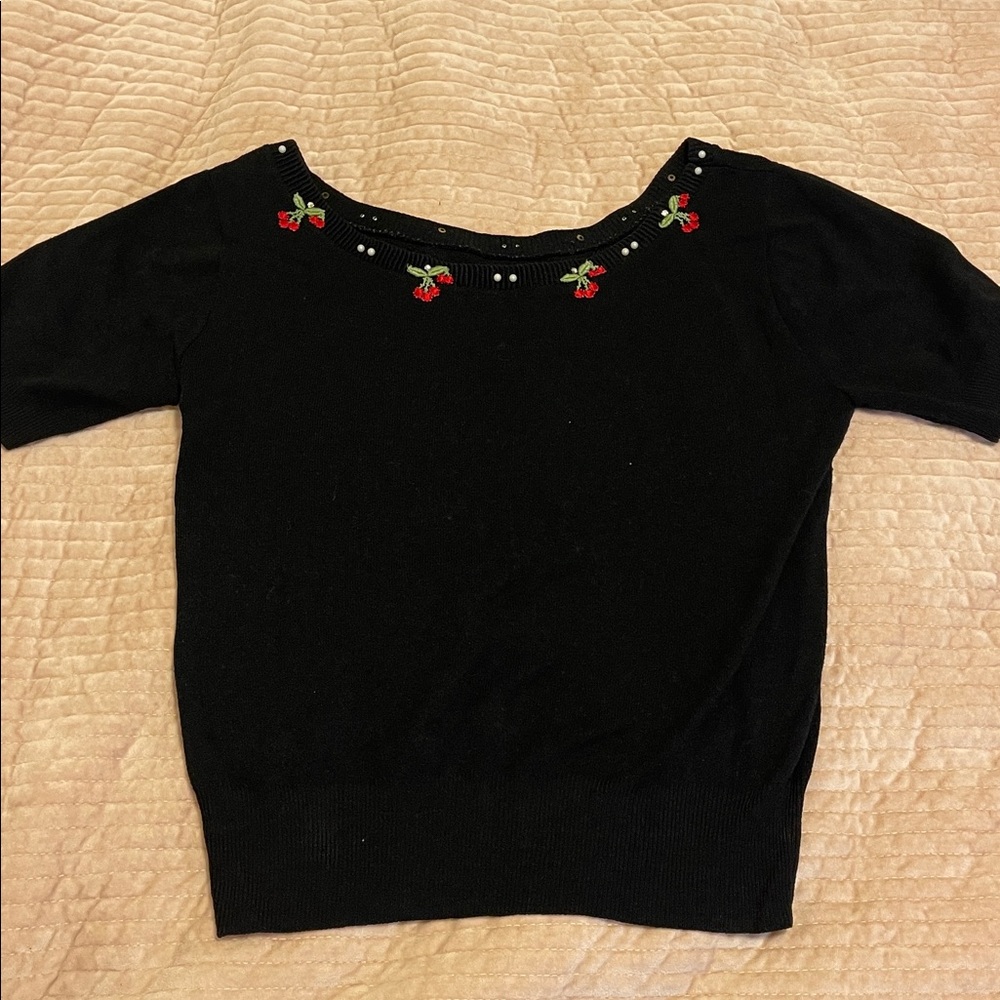 Vintage Cherry and Pearl Knit Top